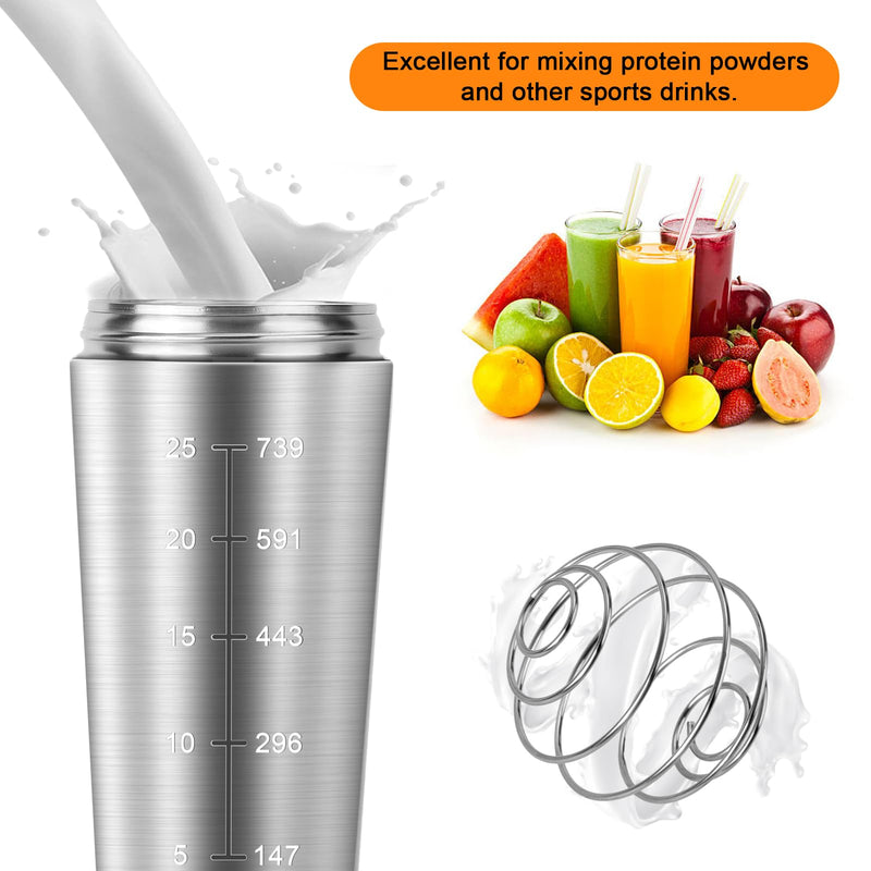 [Australia] - POFIBO stainless steel protein shaker, 750ML shaker for protein shake, sports fitness protein shaker with steel ball, BPA-free and leak-proof protein shaker, ideal for protein powder and protein shakes 