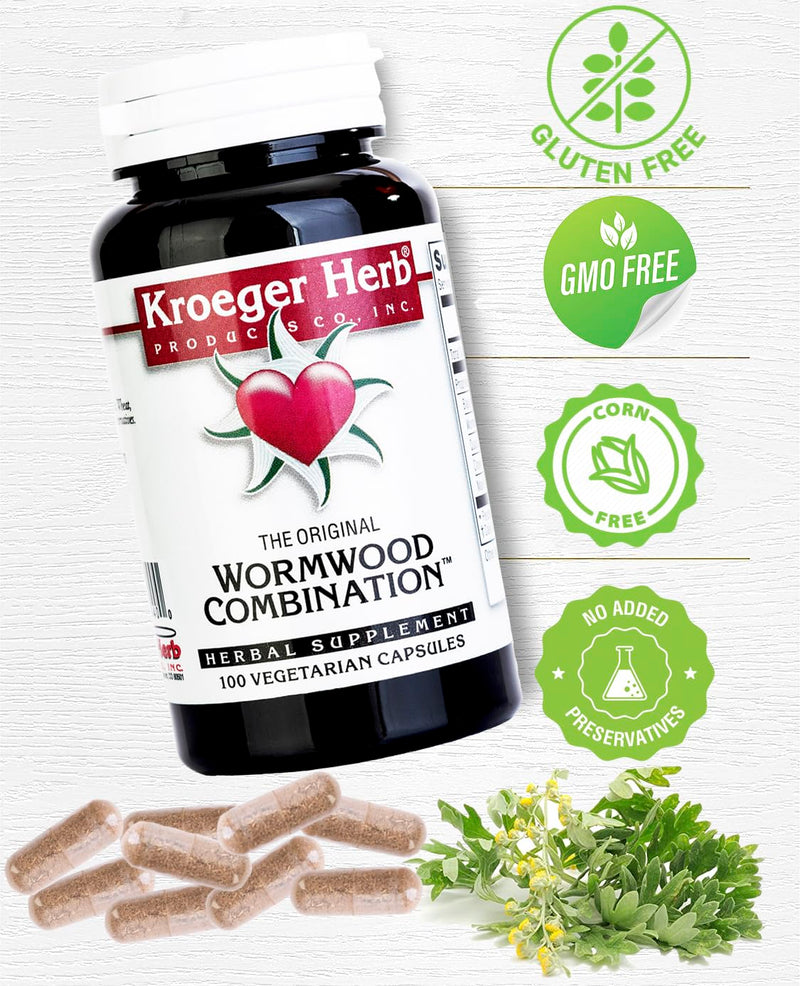 [Australia] - Kroeger Herb Wormwood Combination - 700mg - Vegetarian Capsules - 100 Caps | Pack of (2) | Our powerful combination includes Wormwood, Black Walnut Leaves, Quassia, Cloves, and Male Fern 50 Count (Pack of 2) 