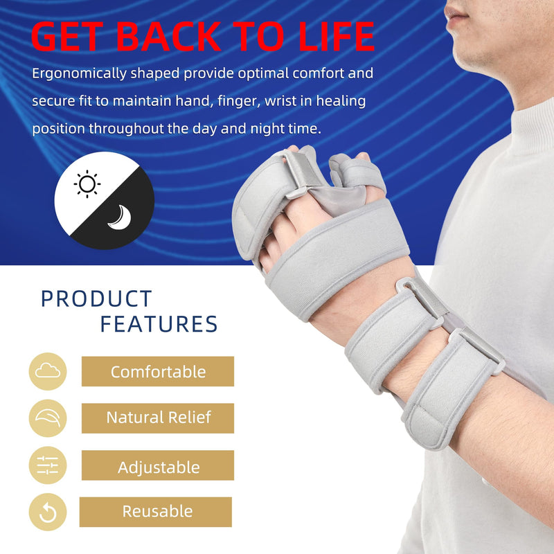 [Australia] - Stroke Resting Hand Splint - Night Immobilizer Wrist Finger Brace for Flexion Contractures, Functional 5 Finger Stabilizer Wrap - for Muscle Atrophy Rehab, Arthritis, Tendonitis, Carpal Tunnel Pain Large Right 