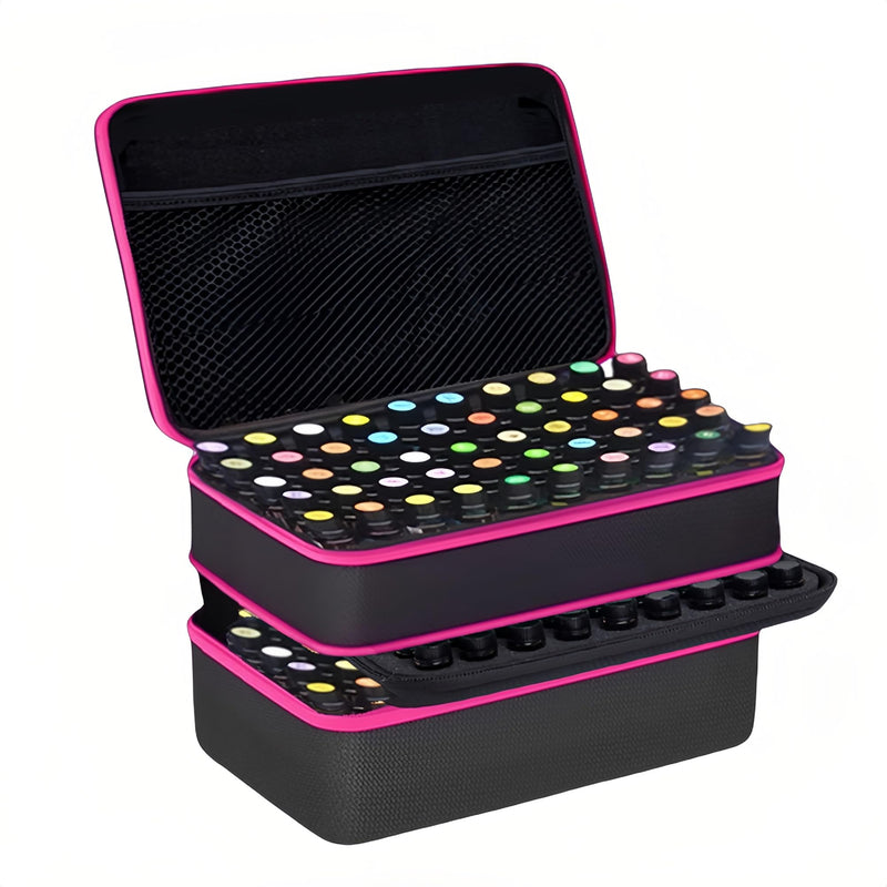 127 Slots Essential Oil Case Organizer, Fits 1ml-15ml Vials, Shockproof EVA Hard Shell Essential Oil Storage Carrying Bag for Travel and Home, Black & Purple pink 127
