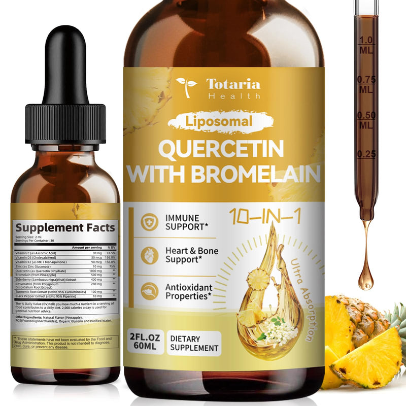 [Australia] - Liposomal Quercetin with Bromelain Liquid Drops - High Absorption Quercetin 1000mg & Bromelain 500mg Plus Elderberry,Vitamin C,Zinc for Immune & Antioxidant & Heart & Bone Support- 2 Fl Oz 