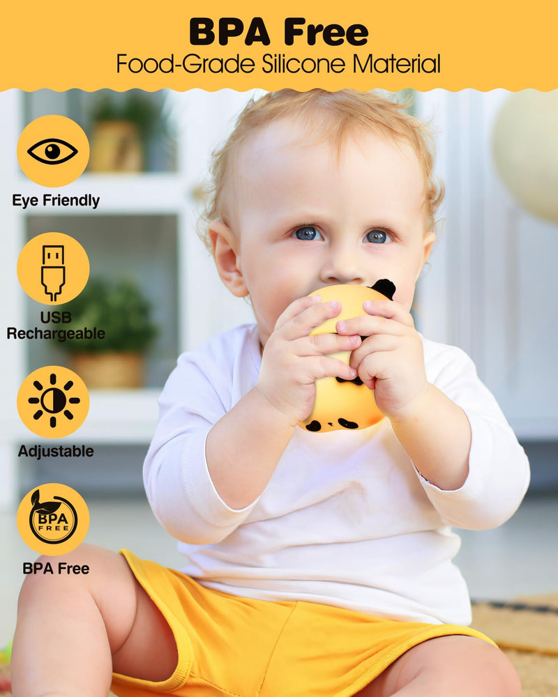 [Australia] - LED Cute Panda Night Light 3 Level Dimmable Nursery Night Light Squishy Silicone Night Light Rechargeable Bedside Touch Lamp for Room Decor, Cute Gifts Stuff for Boys Girls Baby Children 