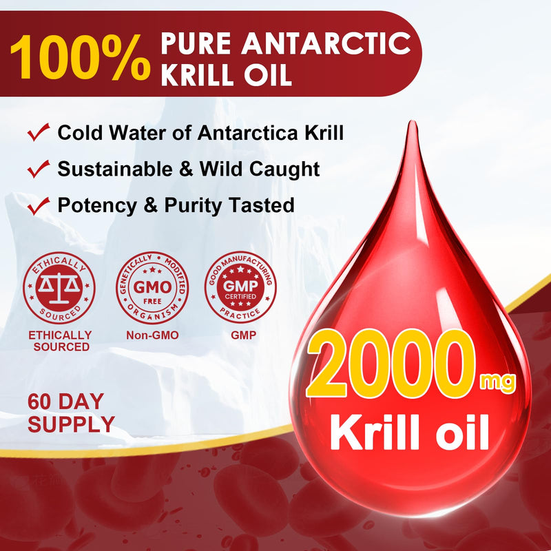 [Australia] - NATURE TARGET Krill Oil 2000 mg with Omega-3 EPA & DHA with Astaxanthin Supplement, Choline - Supports Heart, Brain, Join, Eye Health, Non-GMO, Gluten Free, 120 Softgels (60 Servings) 120 Count (Pack of 1) 