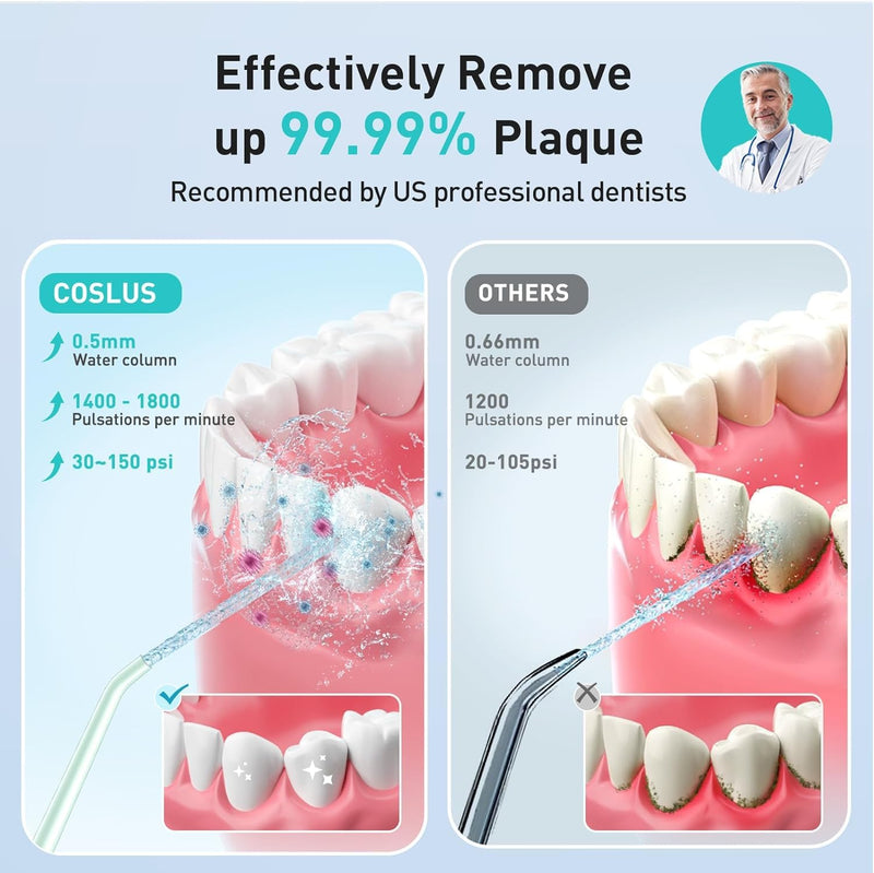[Australia] - COSLUS Water Dental Flosser Pick for Teeth: 4 Modes Cordless Portable 300ML Larger Tank Water Teeth Cleaner IPX7 Waterproof Flossing Cleaning Picks for Home Travel FC5360 Black 