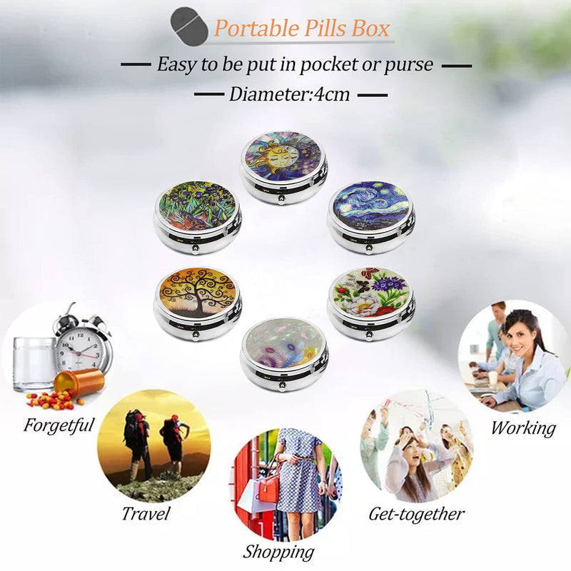 6Pcs Elegant Pill Box Case, Portable Medicine Holder | Tablet Vitamin Organizer with 3 Component for Purse Pocket Travel - Practical & Fashionable(6 Patterns, 1.6Inches) Style 2