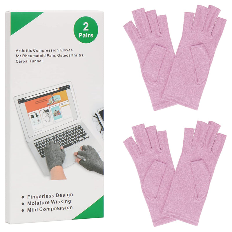 [Australia] - 2 Pairs Arthritis Compression Gloves for Rheumatoid Osteoarthritis Relief, Relieve Muscle Tension, Fingerless, Breathable & Moisture Regulating, Women and Men (Purple, M) Purple 