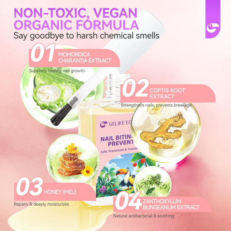 Gelike ec Stop Kids Nail Biting: Strong Extra Bitter Polish for Children | Safe Non Toxic Japanese Vegan Organic Formula to Stop Nail Biting & Thumb Sucking - Long Lasting Clear Treatment for girls