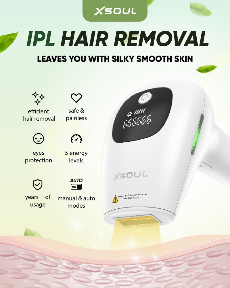 [Australia] - XSOUL At-Home IPL Hair Removal for Women and Men Permanent Hair Removal 999,999 Flashes Painless Hair Remover on Armpits Back Legs Arms Face Bikini Line, Corded White 