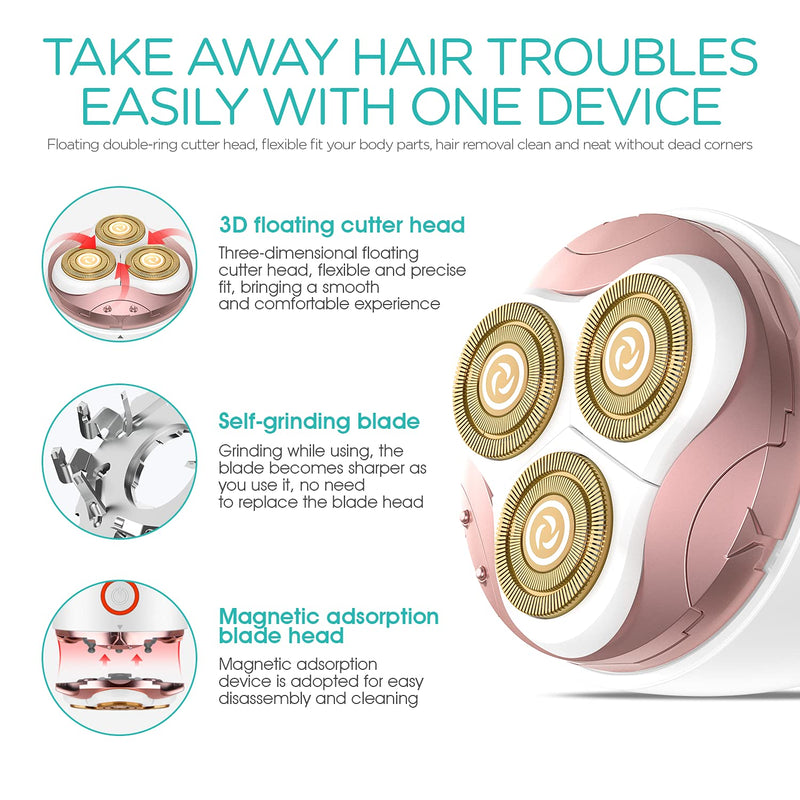 [Australia] - Electric Shaver for Women 3D Floating Blade Rotary Razor Hair Remover for Arms, Legs and Underarms Rechargeable Portable and Safe Wet and Dry Use ES300 White 