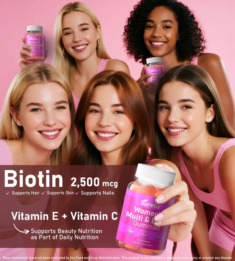 Women’s Multivitamin Gummies with Biotin - 15 Key Nutrients, Sugar-Free Mixed Berry, Pectin-Based, 60 Count