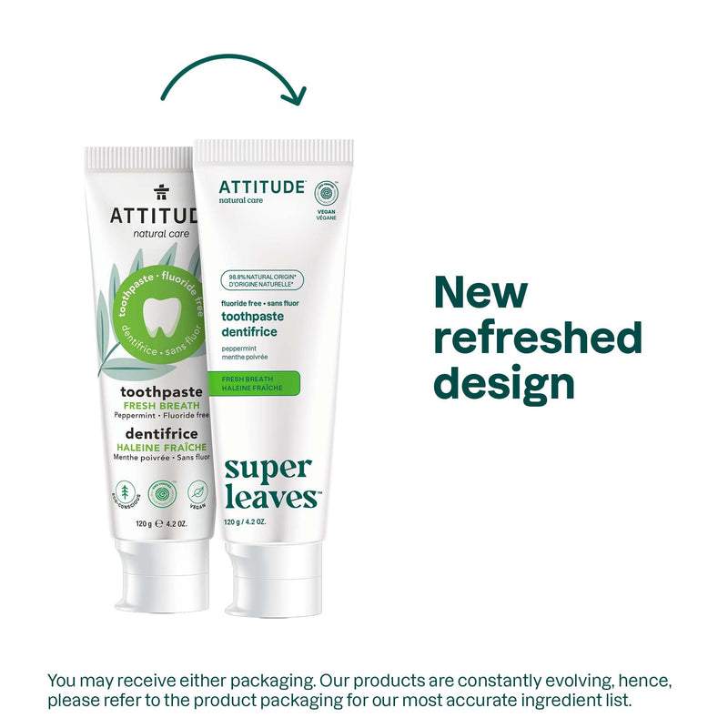 [Australia] - ATTITUDE Fluoride-Free Fresh Breath Toothpaste, Peppermint Flavor, Vegan & Cruelty-Free, Sugar-Free, Plant & Mineral-Based Ingredients, Clean Oral Care, 4.2 Oz 4.2 Ounce (Pack of 1) 