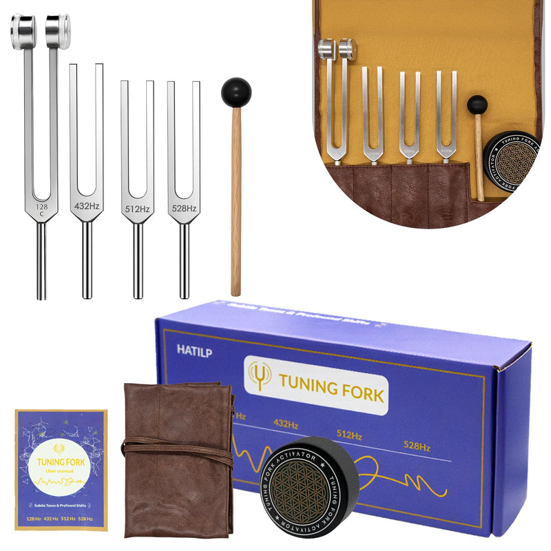 [Australia] - Tuning Fork Set ‚Äì 128Hz 432Hz 512Hz 528Hz Weighted & Unweighted Frequency Tools with Activator, Mallet & Vegan Pouch ‚Äì for Yoga, Meditation, Chakra, Ideal as a Gift 