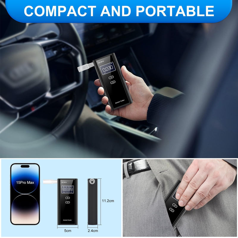 Homealexa Breathalyzer for Alcohol, Portable Alcohol Tester with Digital BAC Display, High Accuracy Sensor, 3-5s Fast Test, Personal Breathalyzer with 10 Mouthpieces for Home Party Use