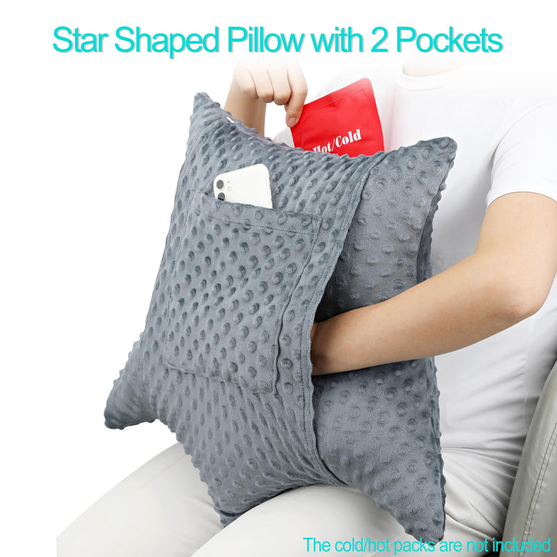 [Australia] - Star Shaped Hysterectomy Pillow with 2 Pockets for Abdominal Surgery Hysterectomy Recovery Must Haves Products Gifts Tummy Pillow with Hands Placement Pouch Minky Dot Dark Gray Star Lounger - Minky Dark Gray 