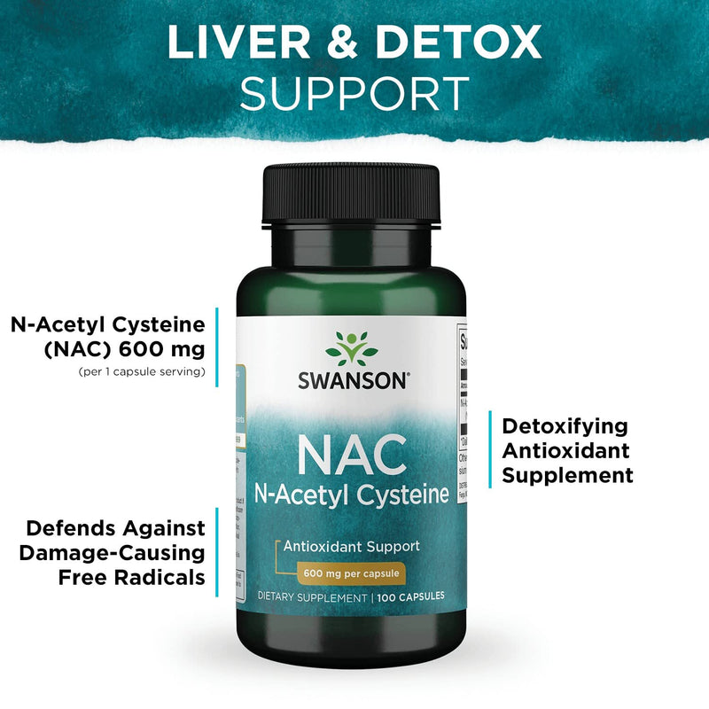 [Australia] - Swanson Premium Brand NAC N-Acetyl Cysteine - 600 mg, 100 Capsules - Antioxidant and Cellular Health Support Supplement 100 Count (Pack of 1) 