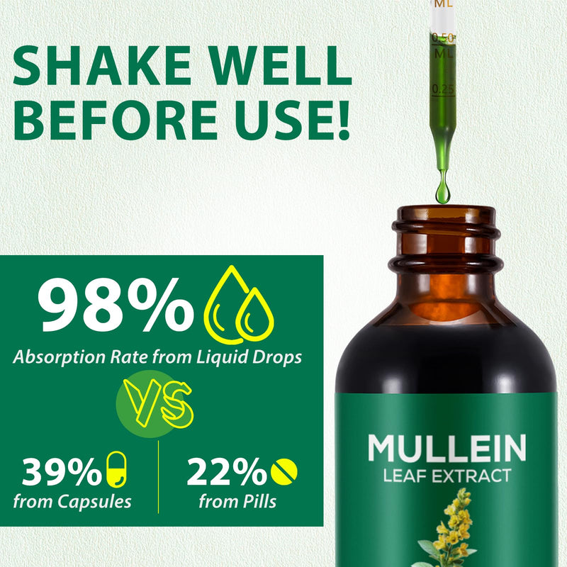 2 Pack Mullein Drops for Lungs, Mullein Leaf Extract Supplement, Natural Mullein Herbal Supplements, Mullein Leaf Extract for Lung Cleanse and Respiratory Support 60 ml (Pack of 2)