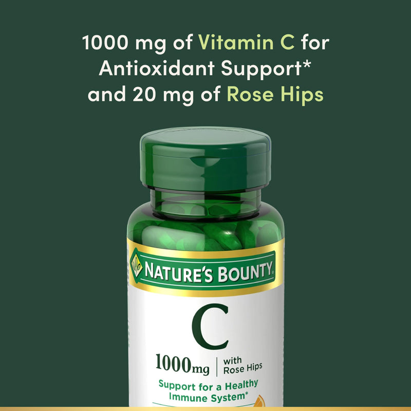 Nature's Bounty Vitamin C + Rose Hips, Vegetarian Caplets, 100 Count 100 Count (Pack of 1)