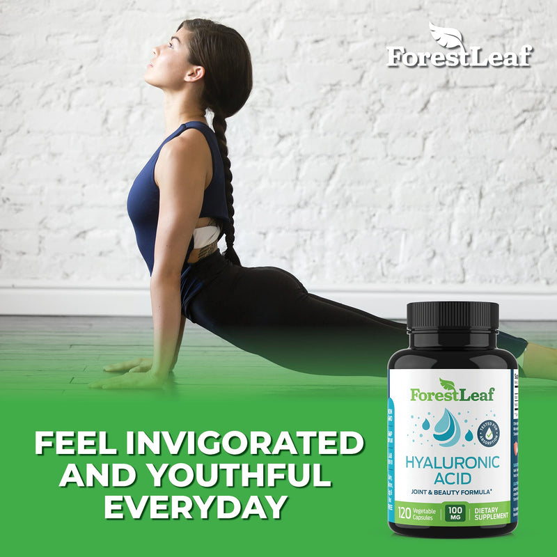 [Australia] - ForestLeaf - Hyaluronic Acid Supplements - 120 Vegetable Capsules - 100mg Dietary Hyaluronic Acid + 50mg Vitamin C Joint & Anti Aging Beauty Formula - Supports Skin Hydration, Joints, Bones & Hair 
