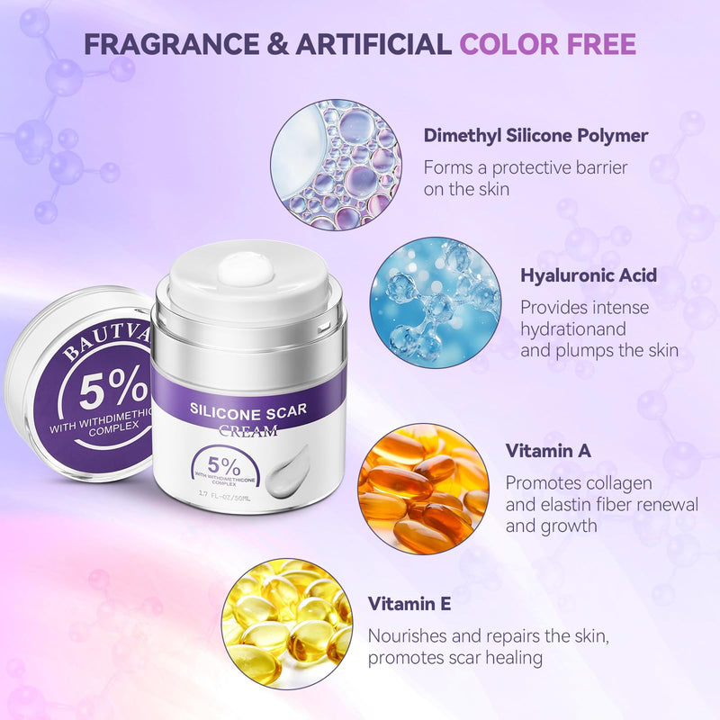 [Australia] - Advanced Scar Cream, Silicone Scar Gel for Old and New Scars, Scar Removal Cream for Surgical Scars, Stretch Marks, C-Section, Keloids, Injury, Acne, and More 1.7 oz(50ml) 