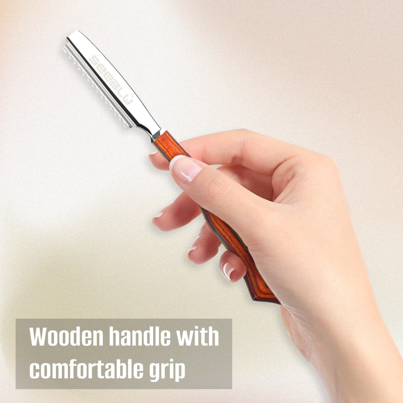 Hair Razors for Cutting, Wood Handle Hair Styling Razors, 10PCS Replaceable Stainless Steel Razor Blades, Professional Thinning Texturizing Razor for Women.