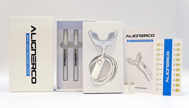 AlignerCo Wired LED Teeth Whitening Kit | Includes 3 (2ml) Whitening Gel Pens, 16-Bulb LED Light Mouthpiece | Gentle & Enamel Safe | Portable & Convenient Tooth Care