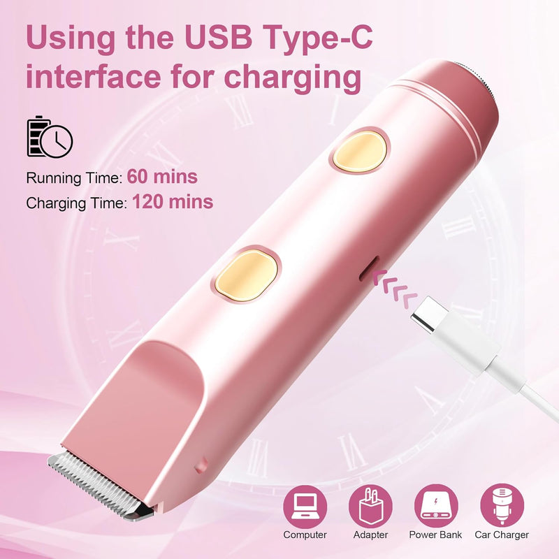 [Australia] - Bikini Trimmer for Women Pubic Hair: 2 in 1 Electric Razors for Women - Rechargeable Electric Shaver - IPX7 Waterproof Bikini Shaver for Travel & Shower Use in Summer (Rose Gold) Rose Gold 