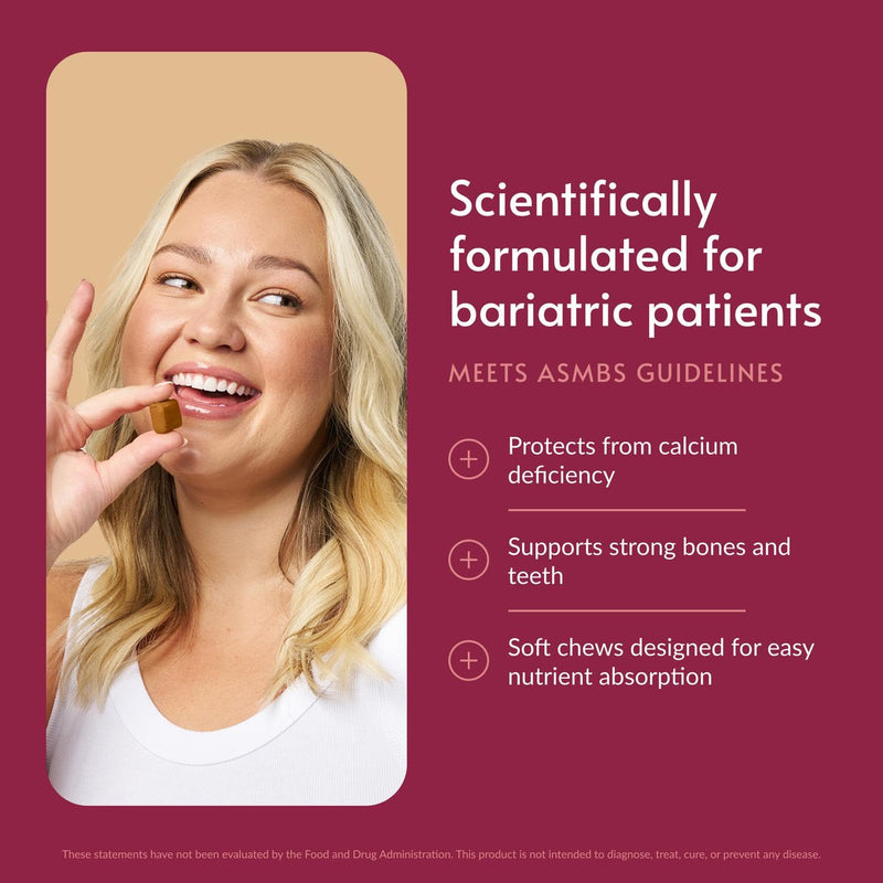 Bariatric Advantage Calcium Citrate Chewy Bites, Caramel, 60 Count | 250 mg Calcium Citrate with Vitamin D3, Chewable for Bariatric Surgery Patients, Sugar-Free Calcium Chews, Caramel Flavor 60 Count (Pack of 1)