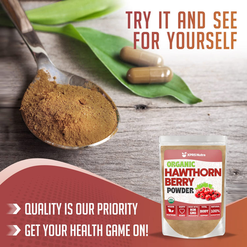 [Australia] - XPRS Nutra Organic Hawthorn Berry Powder - Premium USDA Organic Hawthorne Berry Powder for Cardiovascular Support - Vegan Friendly Hearth Health Supplement (16 Ounce) 1 Pound (Pack of 1) 