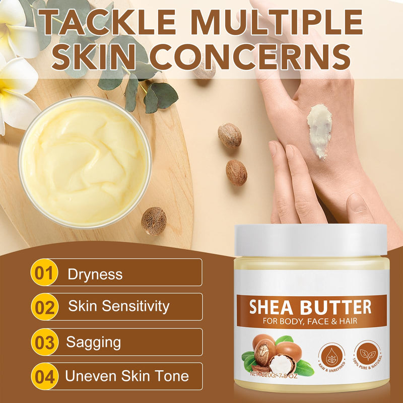 Bieyoc Pure Shea Butter, Unrefined Face & Body Butter for Women and Men- Natural Vitamin A, E & F - Long-Lasting Hydration for Dry Skin, Hair Care, 7.8 oz