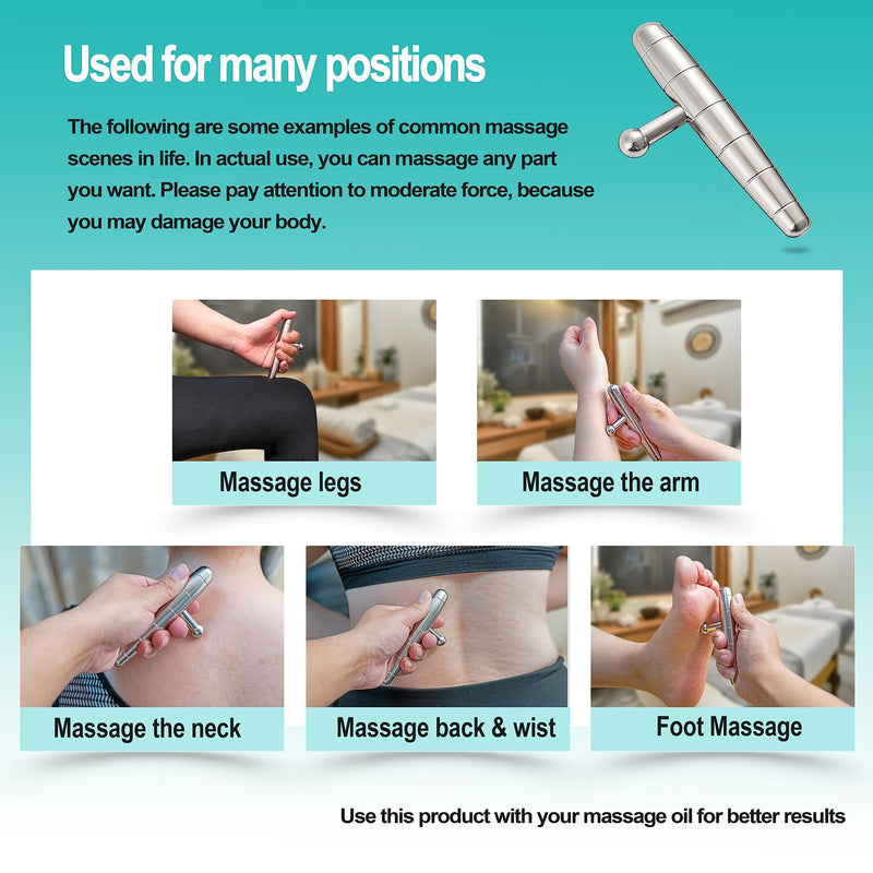 [Australia] - 2 in 1 Trigger Points Massage Tool Stainless Steel T-Bar Deep Tissue Massage Tool for Pain Relief Full-Body Fascial Relaxation – Ideal for Shoulders, Neck, Legs, and Arms – Perfect for Sports Therapy Medium size 
