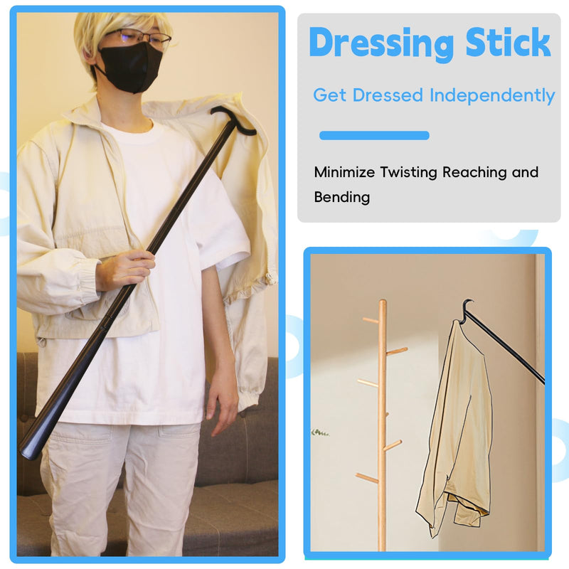 [Australia] - 3 in 1 Sock Aid Device Kit, Hip Kit, Knee Back Surgery Hip Replacement Recovery Kit with Sock Aide, Sock Remover, Shoe Horn with Dressing Stick, Sock Helper and Shoe Assistant for Seniors No Bending 3 Piece White Sock Helper Kit 