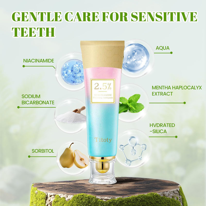 2pcs Niacinamide Whitening Toothpaste, 2.5% Niacinamide Intensive Whitening Toothpaste with Natural Gentle Care Deep Stain Removal Clean Mint Flavor, Improves Gum Health, Fresh Breath (2)