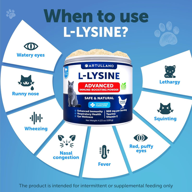 [Australia] - L-Lysine for Cats - Lysine Powder Supplement - 900mg/serving - Immune Support for Cats & Kittens - Sneezing, Runny Nose, Squinting, Watery Eyes, Cold, Eye Function, Respiratory Health - with Taurine White Advanced 