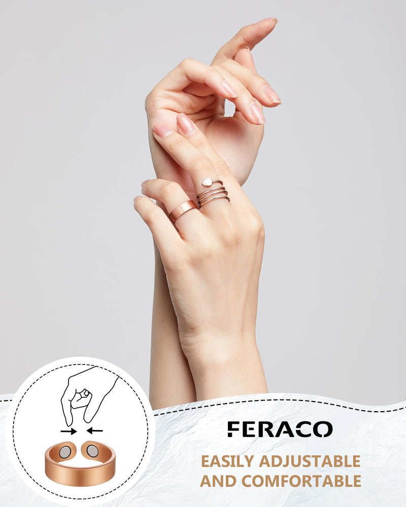 Feraco 2pcs Copper Ring for Women,99.99% Pure Copper Magnetic Rings,Gifts for Women Copper & Rose Gold