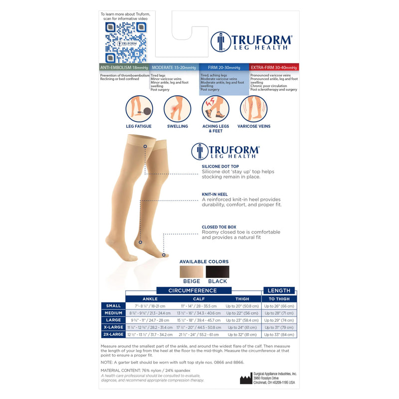 [Australia] - Truform 20-30 mmHg Compression Stockings for Men and Women, Thigh High Length, Dot Top, Closed Toe, Black, Medium Medium (1 Pair) 
