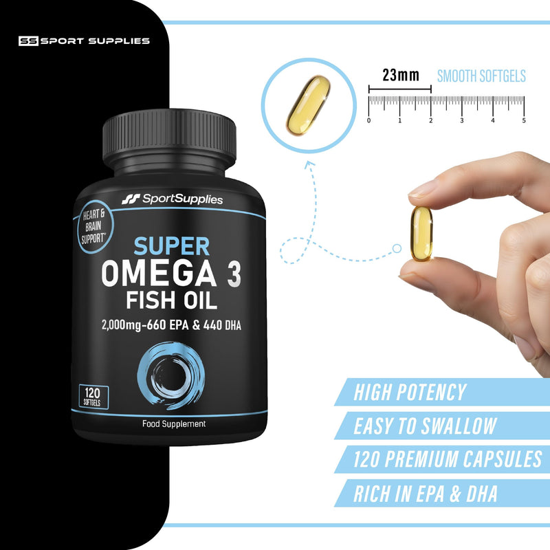 Omega 3 Fish Oil Capsules High Strength - 2,000mg Daily Serving - 33:22 EPA/DHA - 120 Softgel Capsules - SS Sport Supplies 120 count (Pack of 1)