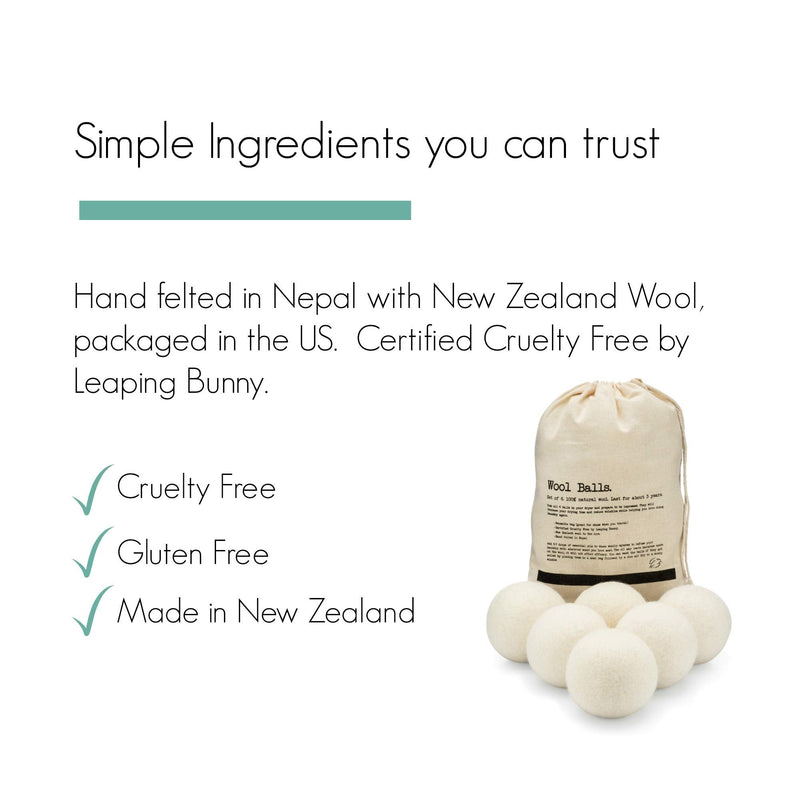 [Australia] - Molly's Suds Wool Dryer Balls | XL, Premium Organic Fabric Softener, Hypoallergenic, Hand-Felted, Reusable, Reduce Drying Time | White, Set of 6 