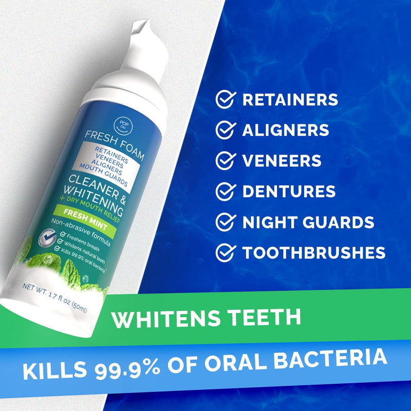 [Australia] - Aligner & Retainer Cleaner Foam – Dry Mouth Relief, Compatible with Invisalign, Aligners, Retainers, Mouth Guards, Night Guards, Veneers, Whitens, Freshens, 3% Hydrogen Peroxide, Mint - 50ml, 2 PC 1 Count (Pack of 2) 