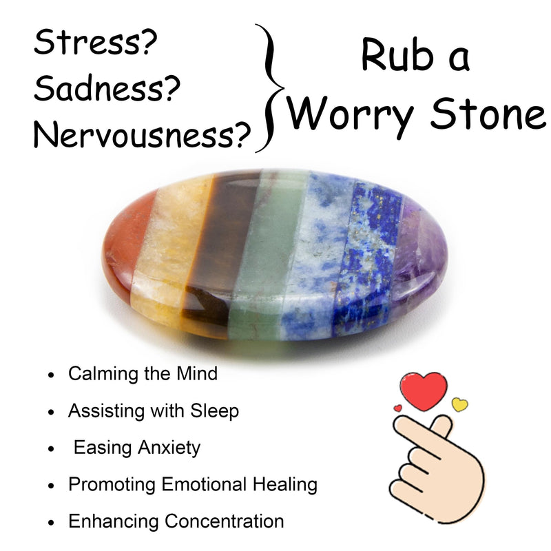 [Australia] - Thumb Worry Stone Crystals and Healing Stones for Anxiety Sensory 7 Chakra Oval Natural Tiny Meditation Accessories Mental Health Gifts Fidget Depression Stress Anxiety Relief Items for Women 7chakra Oval Shaped 