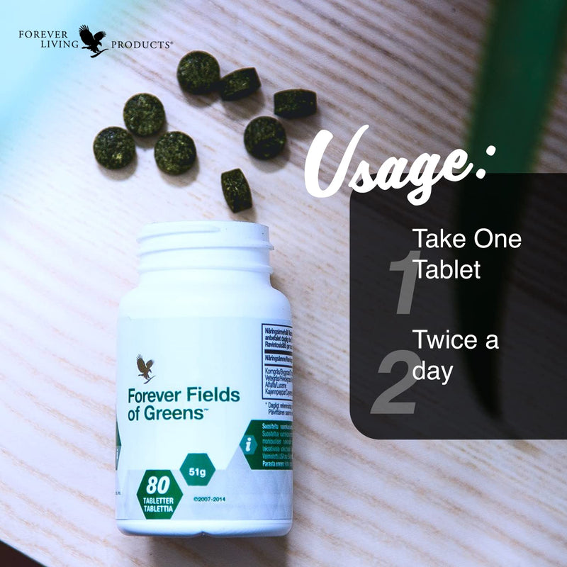 [Australia] - Forever Living - Forever Fields of Greens: Green Superfood Supplement for Cleansing - Alkalize with Barley Grass, Wheat Grass, Alfalfa - 80 Tablets 