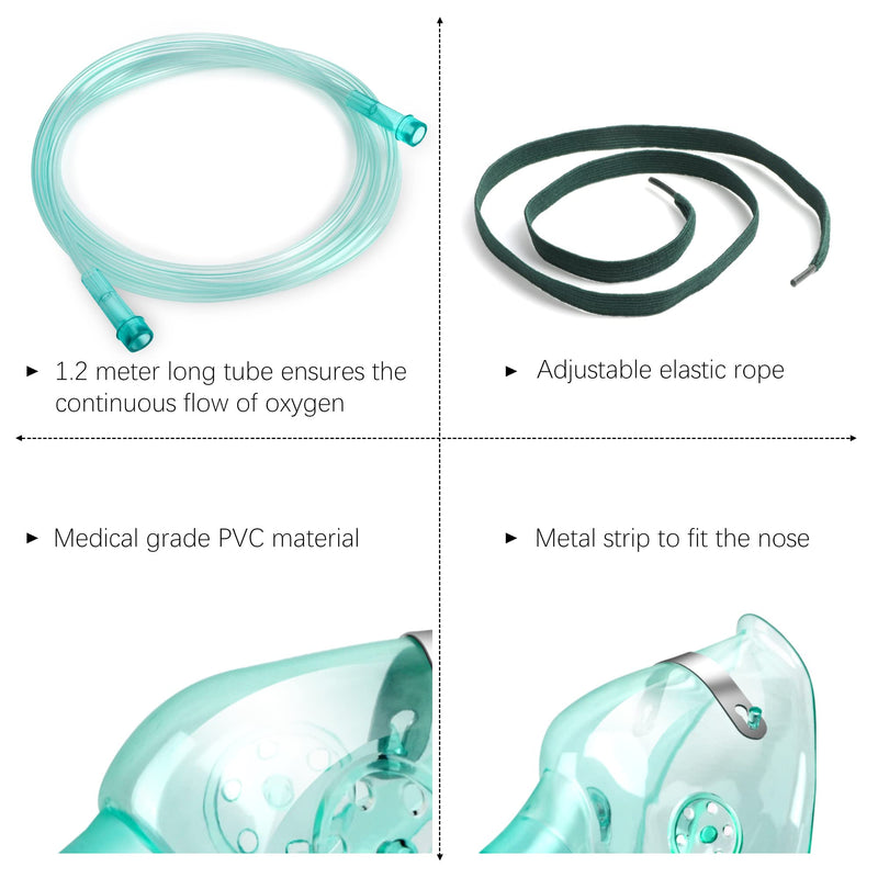 [Australia] - 2 Pack Oxygen Mask for Face Adult with 6.6' Tube & Adjustable Elastic Strap - Size L Size L-2pcs 