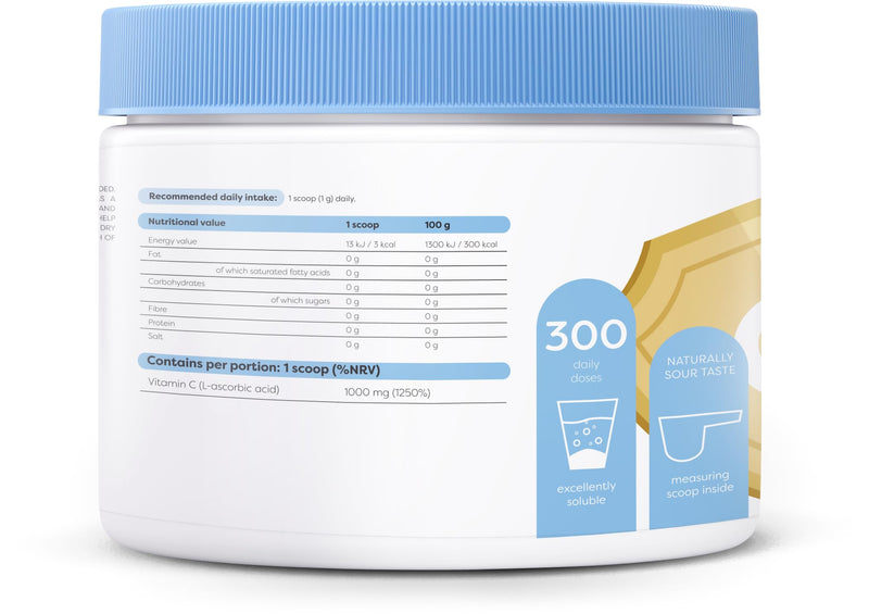 Osavi Vitamin C 1000 mg – 300 g Powder | Pure L–Ascorbic Acid | Supports Immunity, Collagen Formation & Iron Absorption | Helps Reduce Tiredness & Fatigue