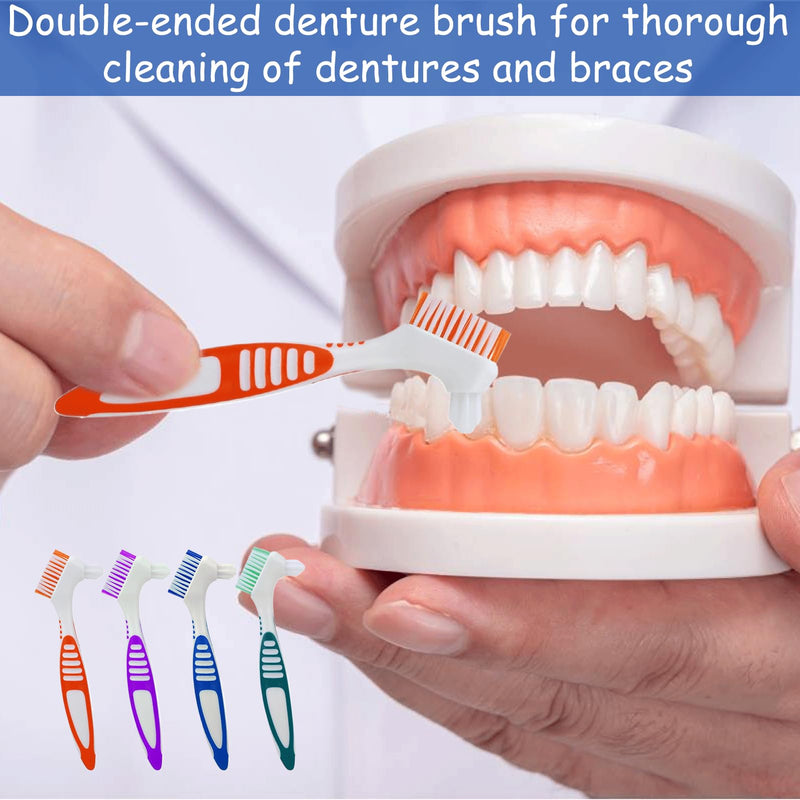[Australia] - Pack of 4 denture toothbrushes, portable denture cleaning brushes, double-sided denture cleaning brushes, toothbrush for braces, toothbrush with multi-layers for denture care (4 colors) 