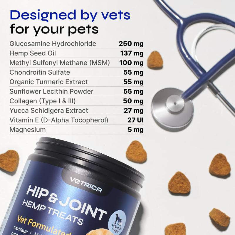 Glucosamine for Dogs - Hemp Joint Supplement for Dogs - Glucosamine Chondroitin for Dogs with MSM - Hip and Joint Chews for Dogs Mobility Support - Hip & Joint Pain Relief- Hemp Seed Oil, Vitamin C Duck 130 count - PawsPlanet Australia