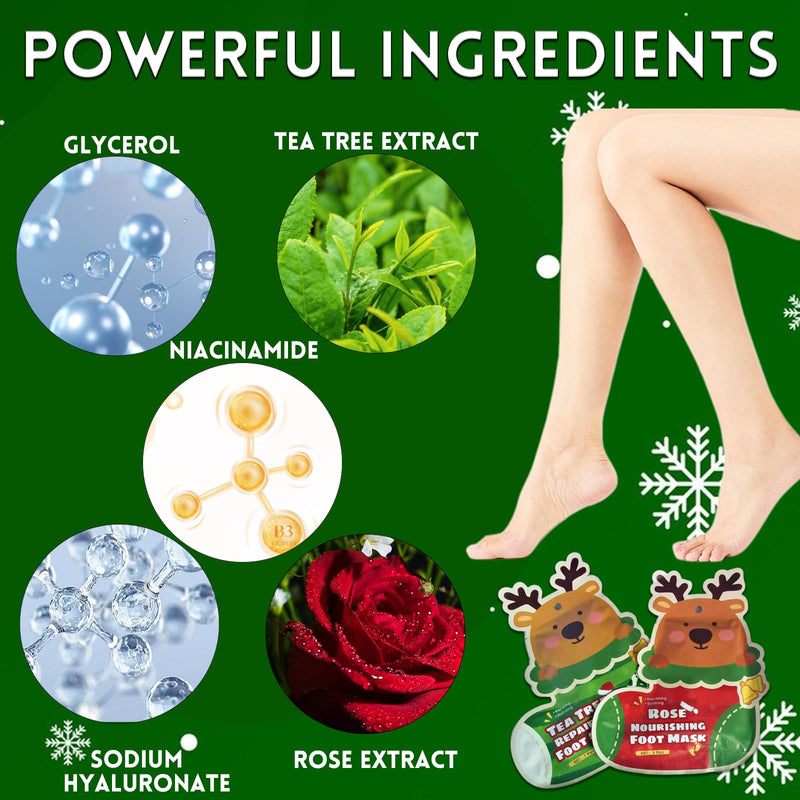 [Australia] - Foot Mask Hand Mask Christmas Gifts Hydrating Moisturizing 12 Packs Gloves & Socks Intensive Repairing Masks Peeling Mask for Women Dry Cracked Set Coconut Oil Tea Tree Extract Elitzia ETXJ2409 Rose+Tea Tree 