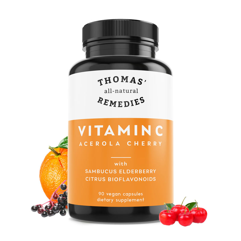Toms Remedies Vitamin C Supplement with Organic Elderberry Capsules | Whole food formula with organic citrus bioflavonoids, Vegan, 90 capsules Per Bottle.