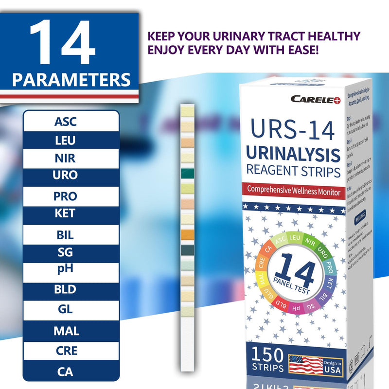 [Australia] - 14 Parameters Urine Test Strips for Urinalysis | 150 Strips - Testing for Kidney, Liver, UTI, Keto Diet, Ketosis, PH, KET, Prot, SG, BIL, CRE, BLO, and +7 More 