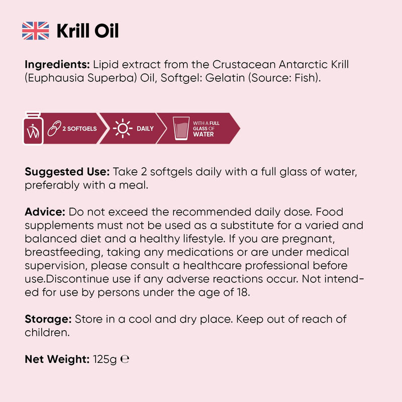 Antarctic Krill Oil Capsules - 1200mg - 3 Months Supply - 180 Softgels - Omega 3 Fatty Acids Supplements - Red Krill Oil Softgels Providing Astaxanthin, Marine Phospholipids, EPA, DHA & Choline