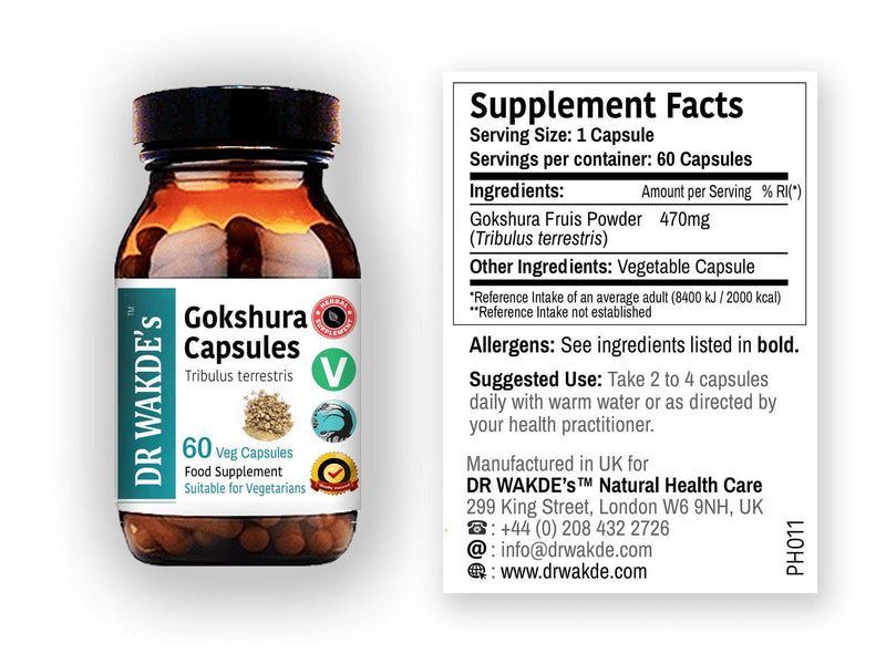 [Australia] - DR WAKDE'S Gokshura Capsules (Tribulus terrestris) - 60 Veg Caps | 100% Pure, All-Natural Supplement | Vegan, Plant-Based, Supports Vitality and Urinary Health 