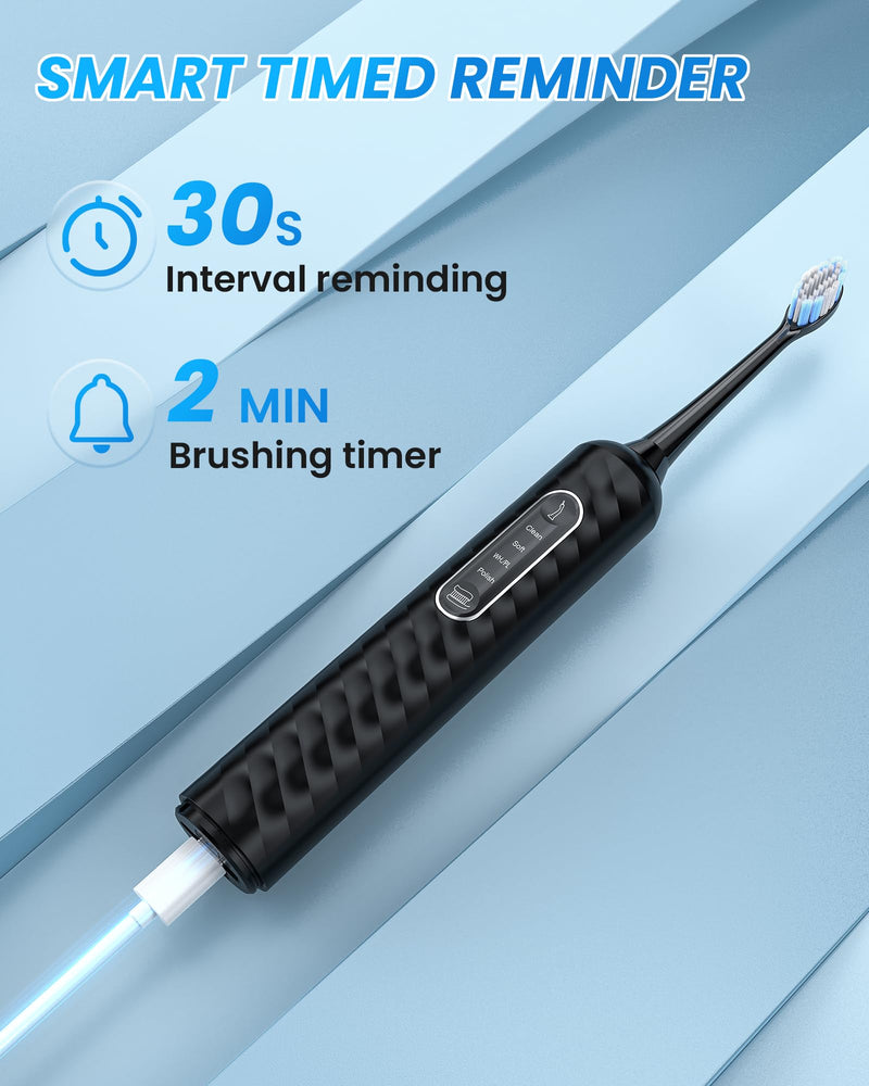 [Australia] - Electric Toothbrush with Water flosser, 3 in 1 Teeth Cleaning Kit with 7 Modes, Electric Toothbrush and flosser Combofor Adults, Water Flosser Portable for Travel and Home (Black) Black 